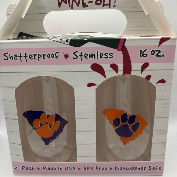 Other - Clemson Inspired Plastic Shatterproof Stemless 16 oz Glasses (Set of 2)